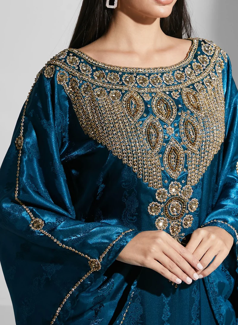 ARABIAN CLOSET Embellished Printed Jalabiya