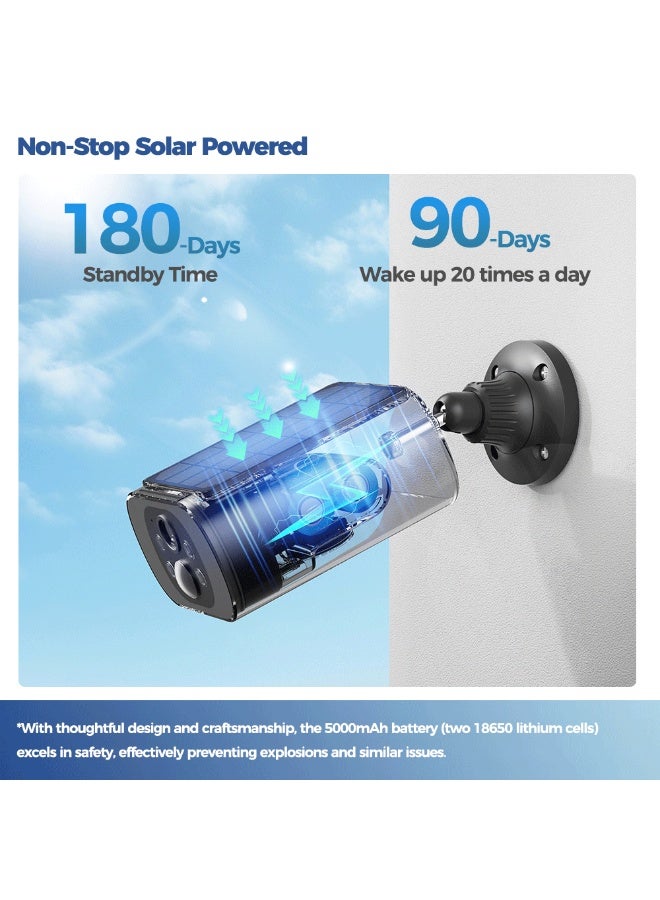 2.5K Solar Surveillance Camera WIFI Outdoor Home Wireless Surveillance Cameras with Ultra Long Standby Time Battery Smart Light Color Night Vision AI Detection Solar Energy Monitoring Camera Black - Image 3