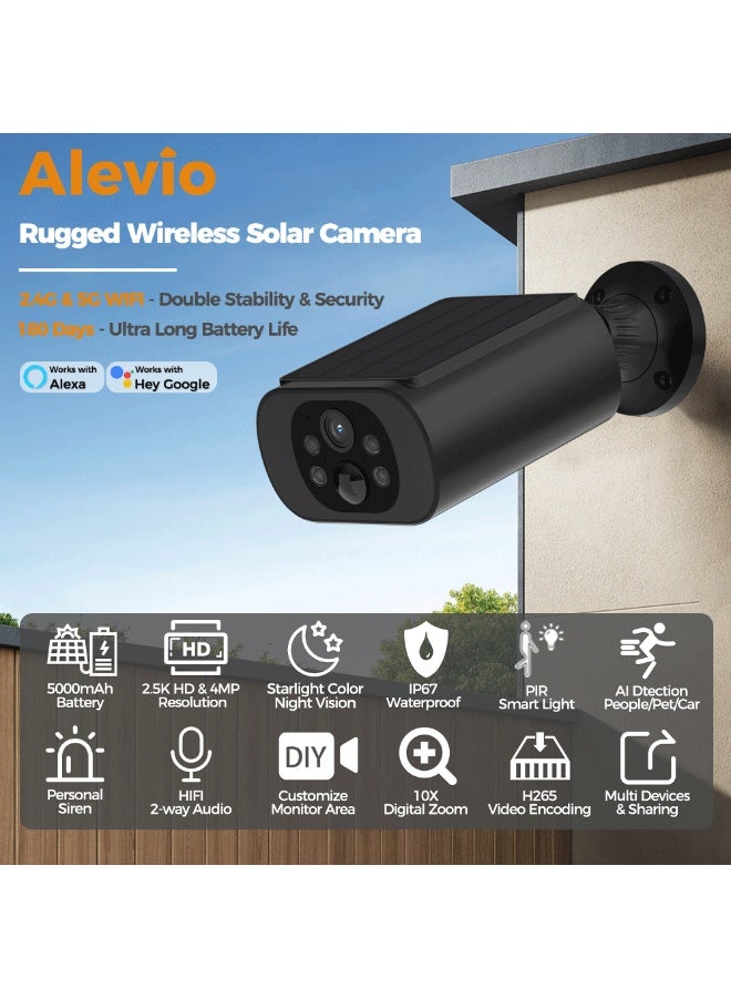 2.5K Solar Surveillance Camera WIFI Outdoor Home Wireless Surveillance Cameras with Ultra Long Standby Time Battery Smart Light Color Night Vision AI Detection Solar Energy Monitoring Camera Black - Image 2