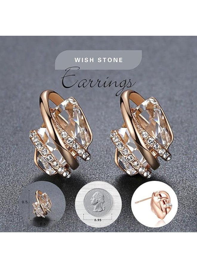 kunshao Wishstone Crystal Stud Earrings, Birthstone Earrings with Healing Crystals, Silver-tone & Rose Gold Hypoallergenic Jewelry Gift for Women, Gift Box - Image 4