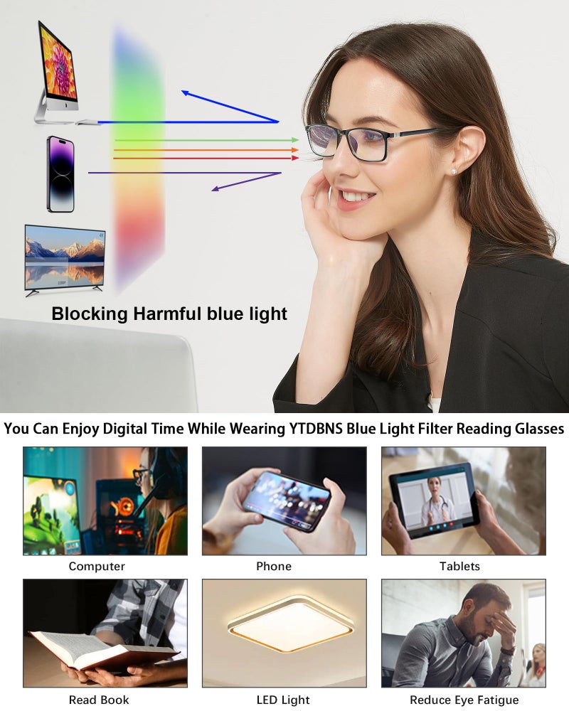YTDBNS Reading Glasses for Women and Men, Rectangular Readers, Blue Light Blocking Computer Reading Glasses for Work and Daily Use - Image 5
