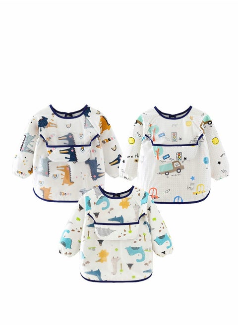 Baby Waterproof Sleeved Bib, Long Sleeve for Toddler, 3 Pack Infant Art Smock Apron 6-36 Months