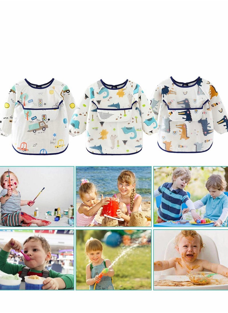 KASTWAVE - Baby Waterproof Sleeved Bib, Long Sleeve for Toddler, 3 Pack Infant Art Smock Apron 6-36 Months - Image 1