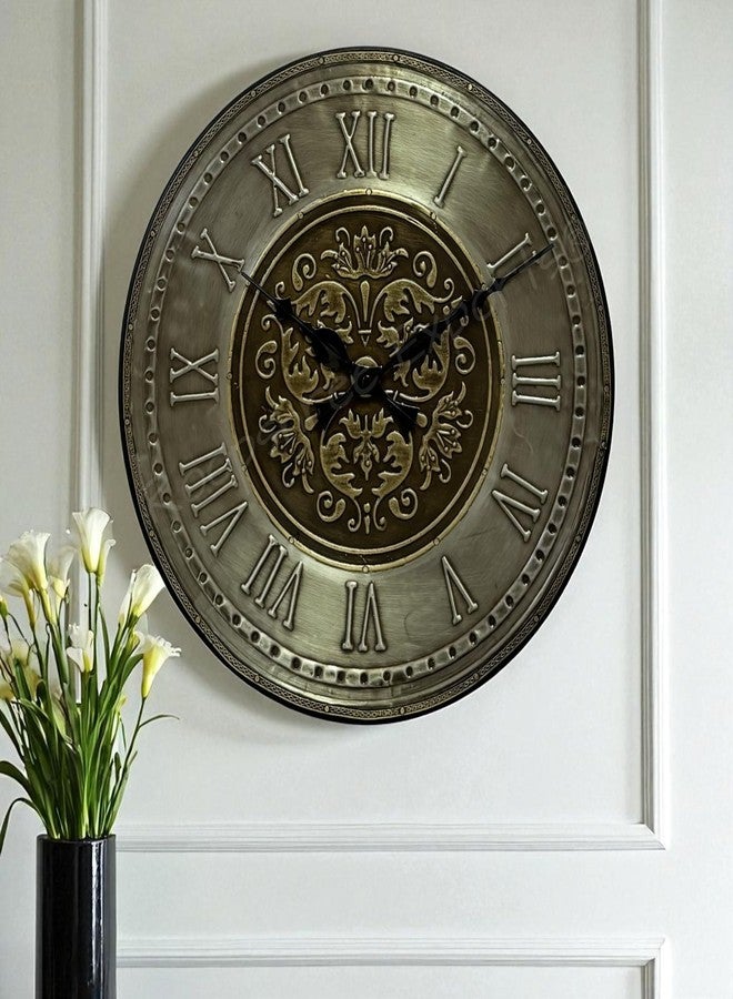 Vintage Clock Hand-Crafted Wood and German Silver (White Metal) Wall Clock for Living Room Home Office Decor with Inlay Art Work/VC-8010-W12 - Image 1