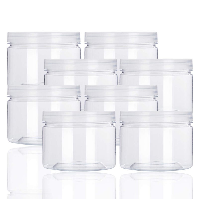 Rocutus 12oz Clear Plastic Storage Jars Containers,8 Pack Refillable Wide-Mouth Plastic Slime Containers for Beauty Products,Kitchen & Household Storage - BPA Free (12 OZ) - Image 1