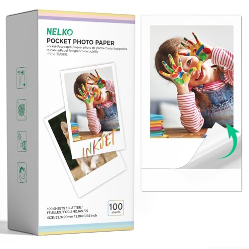 Nelko 52.3x90mm Premium Sticky Back Photo Paper, 100-Pack Genuine PP01 & PP03 Pocket Printer Paper, Water Resistant Photo Paper, Compatible with Nelko Photo Printer Series, Easy to Peel, White - Image 1