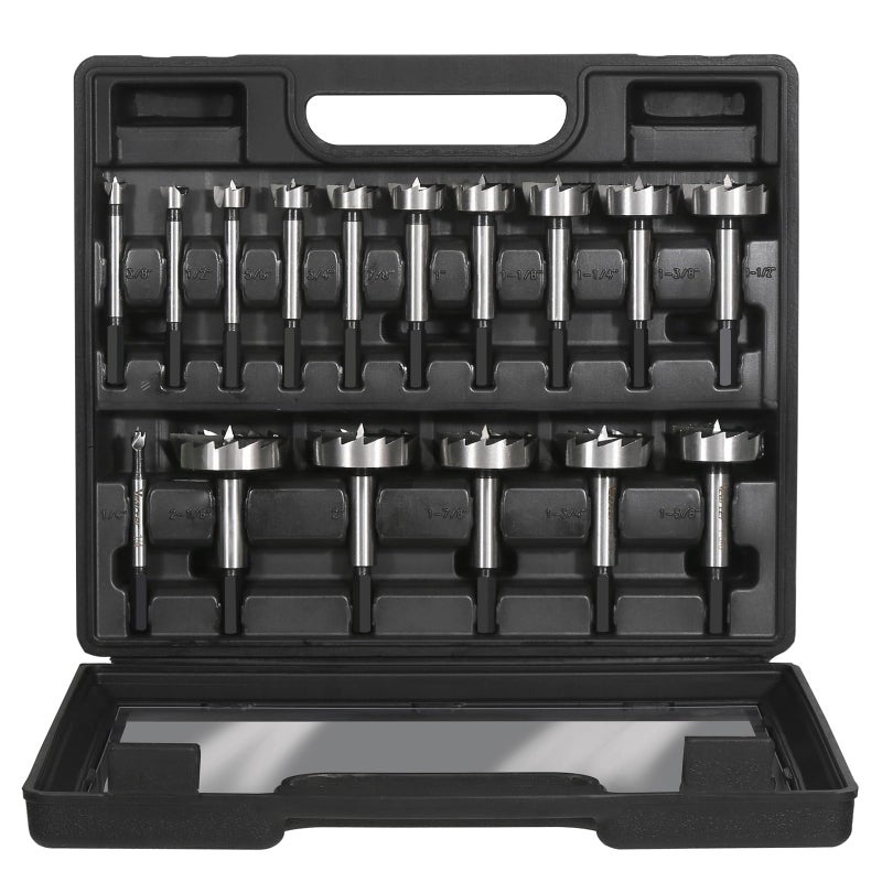 Vearter 16PCS Forstner Drill Bit Set, 1/4'' to 2-1/8'' HCS Multi-Tooth Woodworking Tools with Hex Shank, Hole Saw Cutter Hinge Boring Bit Kit for Solid Wood, MDF, Particleboard - Image 1
