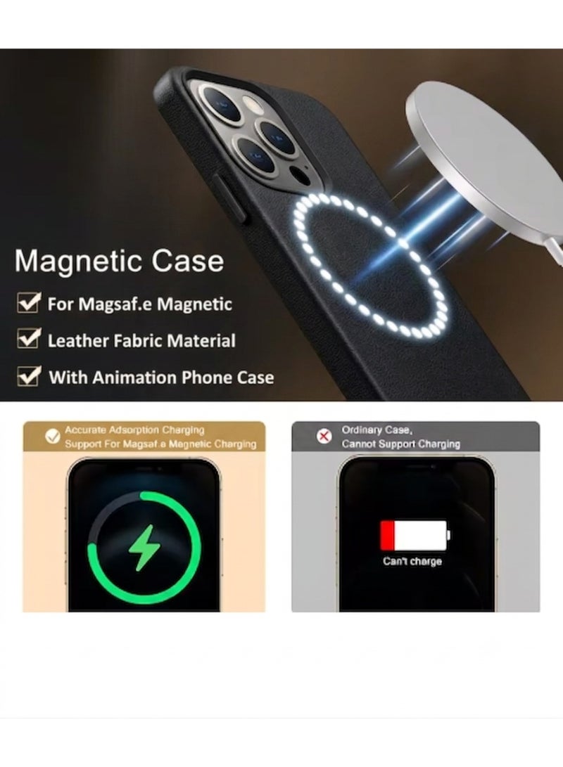 جراب جلدي مزود بتقنية MagSafe لهاتف iPhone 15 Pro Max - أسود - Image 4