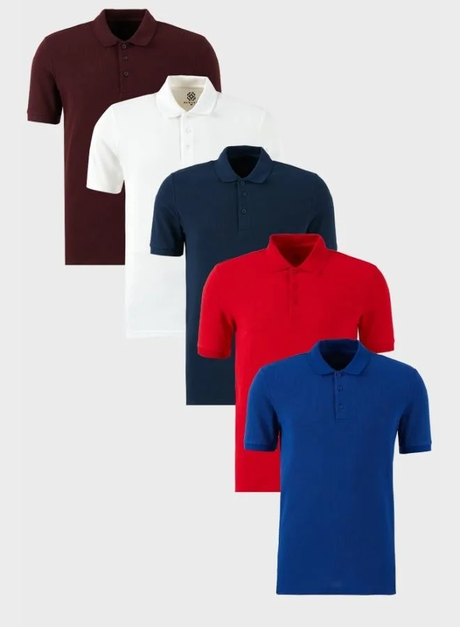 Buratti  Buratti Cotton Regular Fit Button-Down Polo Collar 5-Pack T-Shirt Men's T-SHIRT 5902127S5 for Men | Best Price UAE