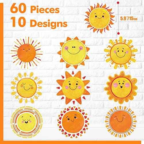 Gethelud 60 PCS Sun Cutouts, 10 Designs Bulletin Board Decoration Sun Cut-Outs DIY Crafts Project Spring Summer Sunshine Party Supplies - Image 2
