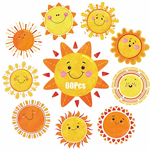 Gethelud 60 PCS Sun Cutouts, 10 Designs Bulletin Board Decoration Sun Cut-Outs DIY Crafts Project Spring Summer Sunshine Party Supplies - Image 1