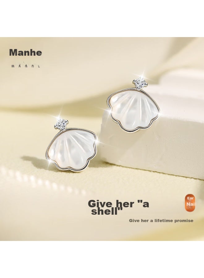Manhe S925 Silver Stud Earrings For Women, Princess Earrings, elry, Wife's New Year Birthday Gift For Girlfriend - Image 1
