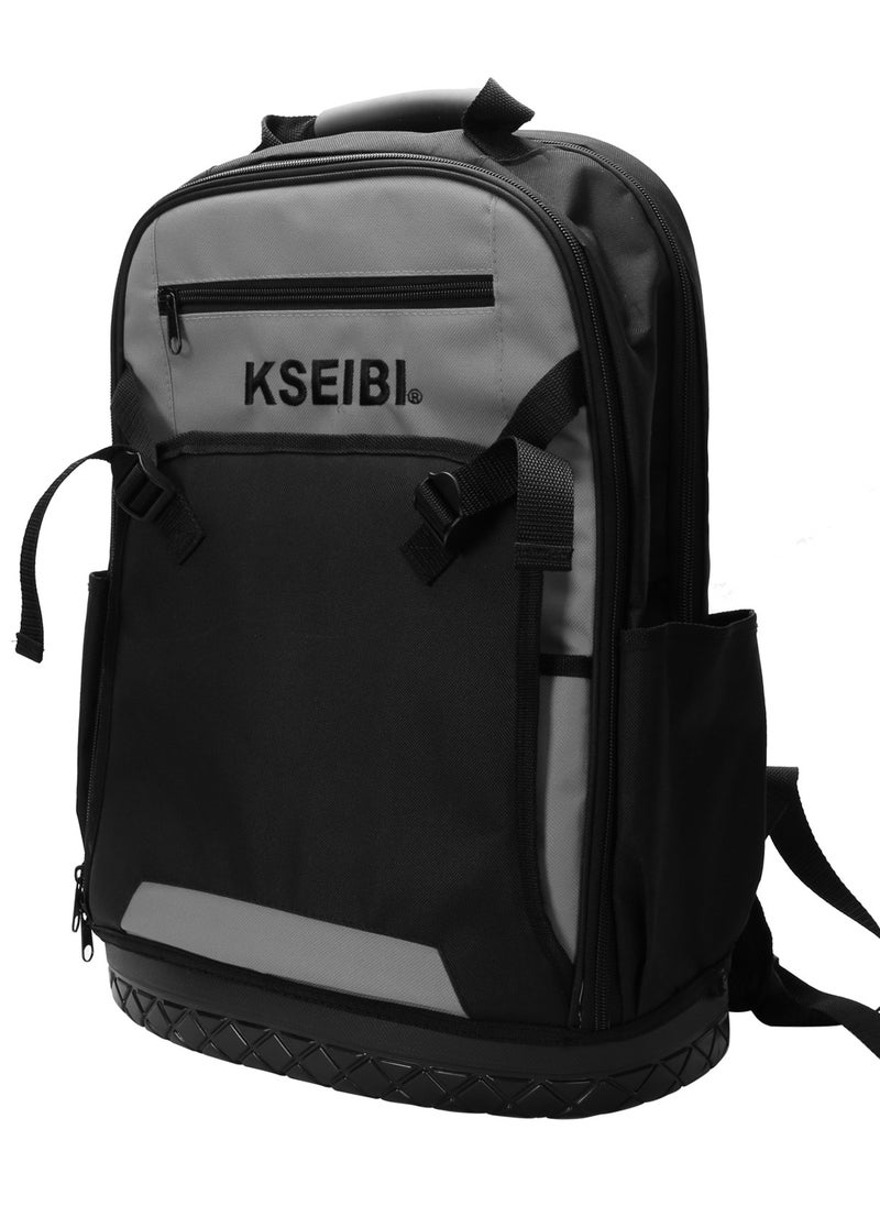 KSEIBI Tool Back Pack, Red & Black, Oxford Cloth, Shoulder Straps with Extra Padding and Handles for Easy Carrying, Organization, for Organize a Wide Variety of Tools and Accessories.  - Image 1