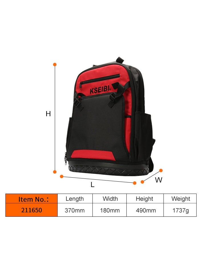KSEIBI Tool Back Pack, Red & Black, Oxford Cloth, Shoulder Straps with Extra Padding and Handles for Easy Carrying, Organization, for Organize a Wide Variety of Tools and Accessories.  - Image 4