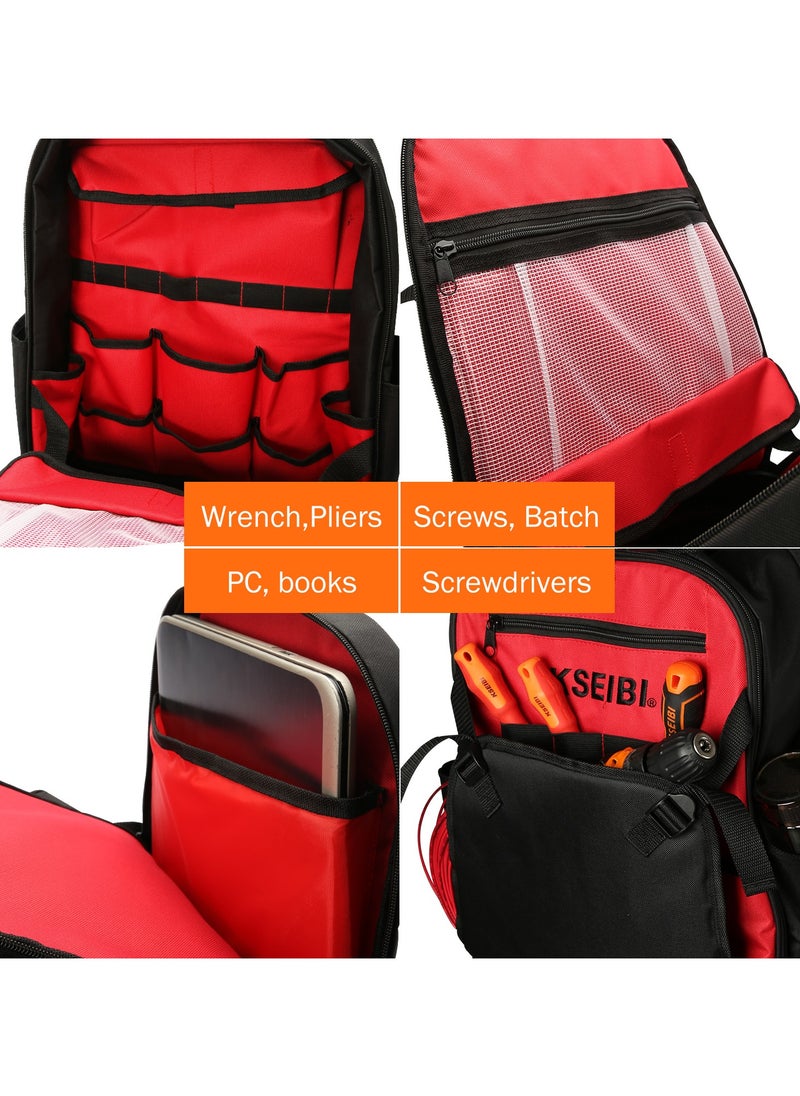 KSEIBI Tool Back Pack, Red & Black, Oxford Cloth, Shoulder Straps with Extra Padding and Handles for Easy Carrying, Organization, for Organize a Wide Variety of Tools and Accessories.  - Image 3