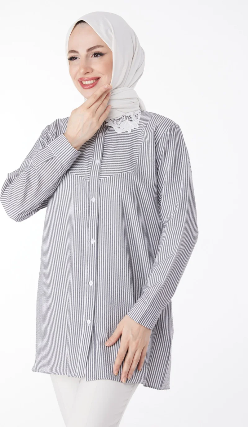 Tofisa Plain Shirt Collar Women's Black Shirt - 25083
