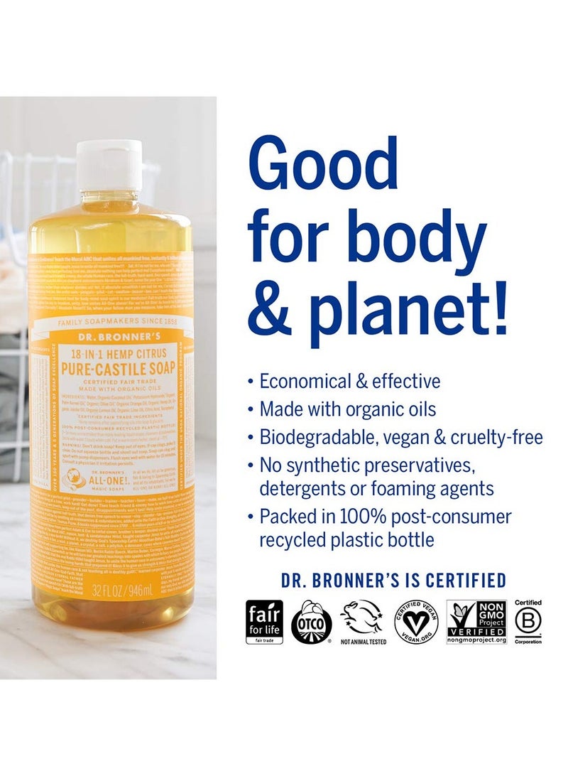 Dr. Bronner's Pure-Castile Liquid Soap (Citrus, 16 ounce) - Made with Organic Oils, 18-in-1 Uses: Face, Body, Hair, Laundry, Pets and Dishes, Concentrated, Vegan, Non-GMO - Image 4