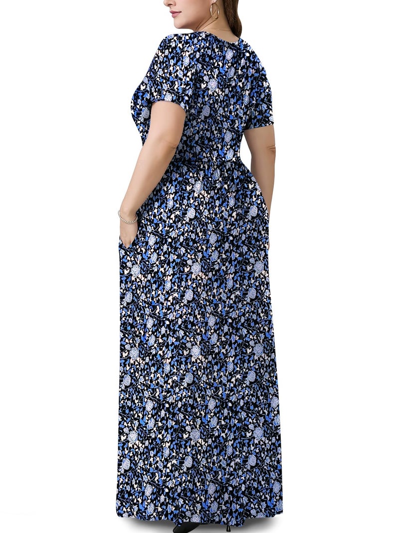 PEVRL Plus Size Maxi Dresses for Women Summer Casual Short Sleeve Long Dress with Pockets Black Blue Rose 3X - Image 3