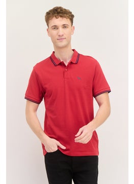 Men Regular Fit Brand Logo Short Sleeves Polo, Red