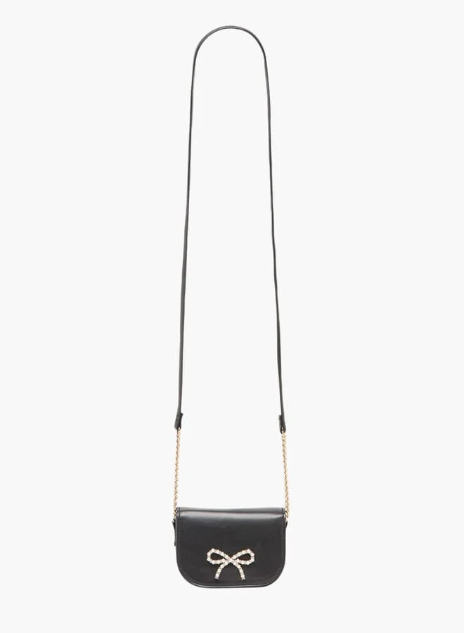 Little Missy Girls Pearl Embellished Crossbody Bag with Magnetic Button Closure