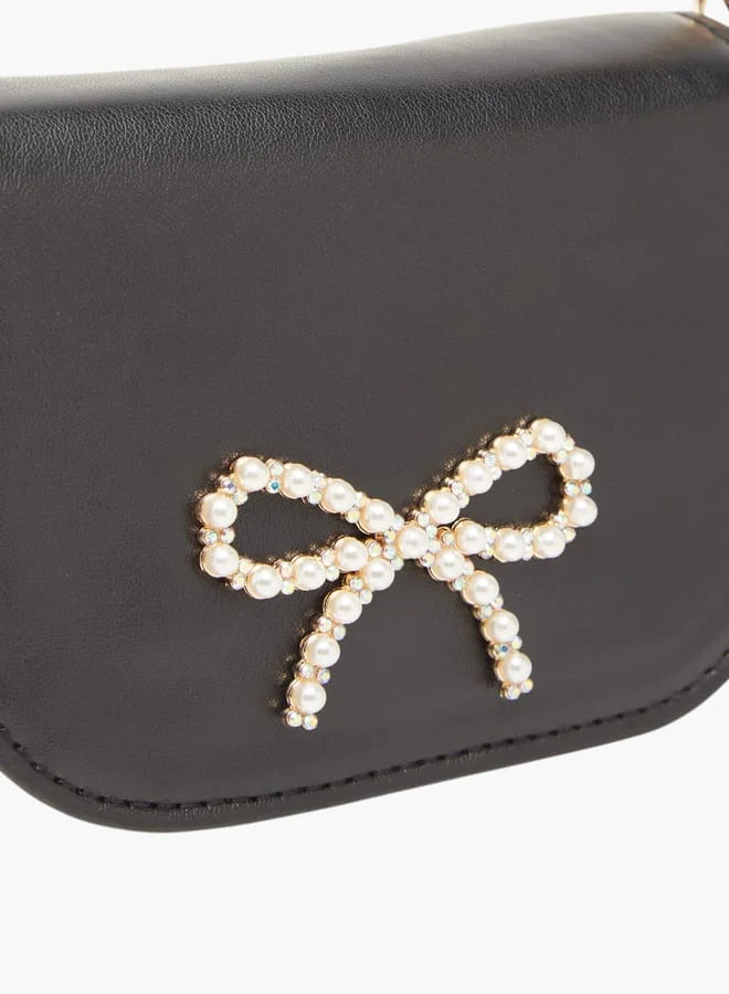 Little Missy Girls Pearl Embellished Crossbody Bag with Magnetic Button Closure