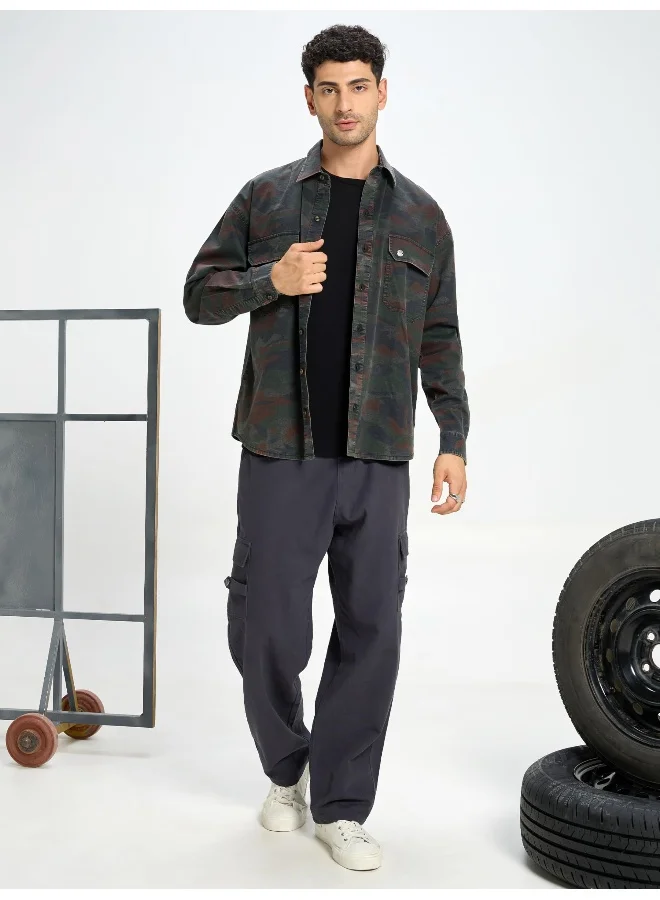 Beyoung Black Camo Print Urban Shirt for Men
