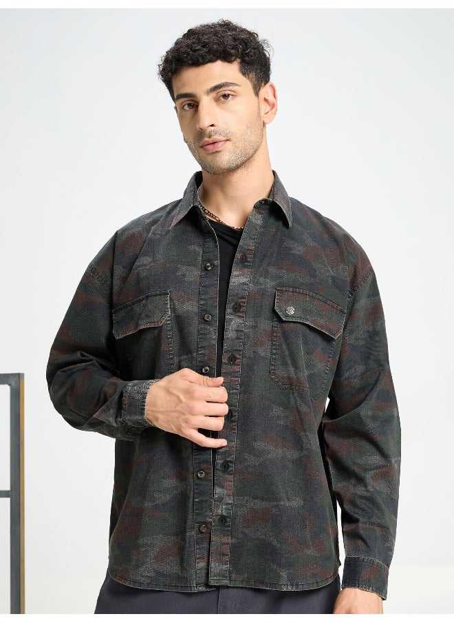 Beyoung - Black Camo Print Urban Shirt for Men - Image 1