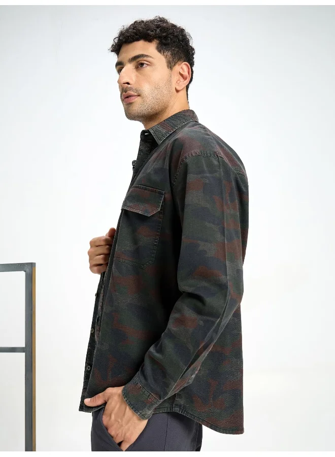 Beyoung Black Camo Print Urban Shirt for Men