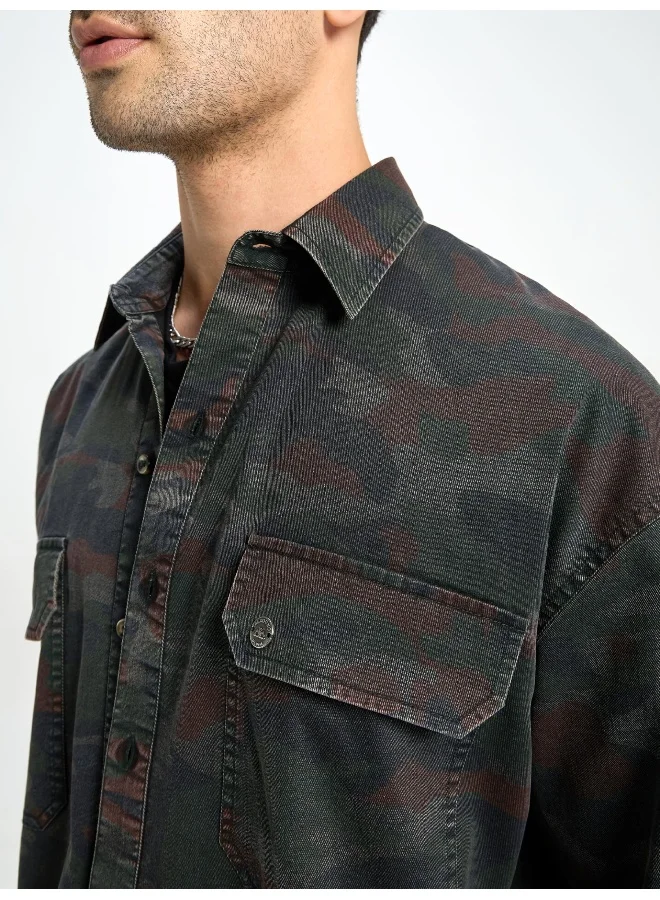 Beyoung Black Camo Print Urban Shirt for Men