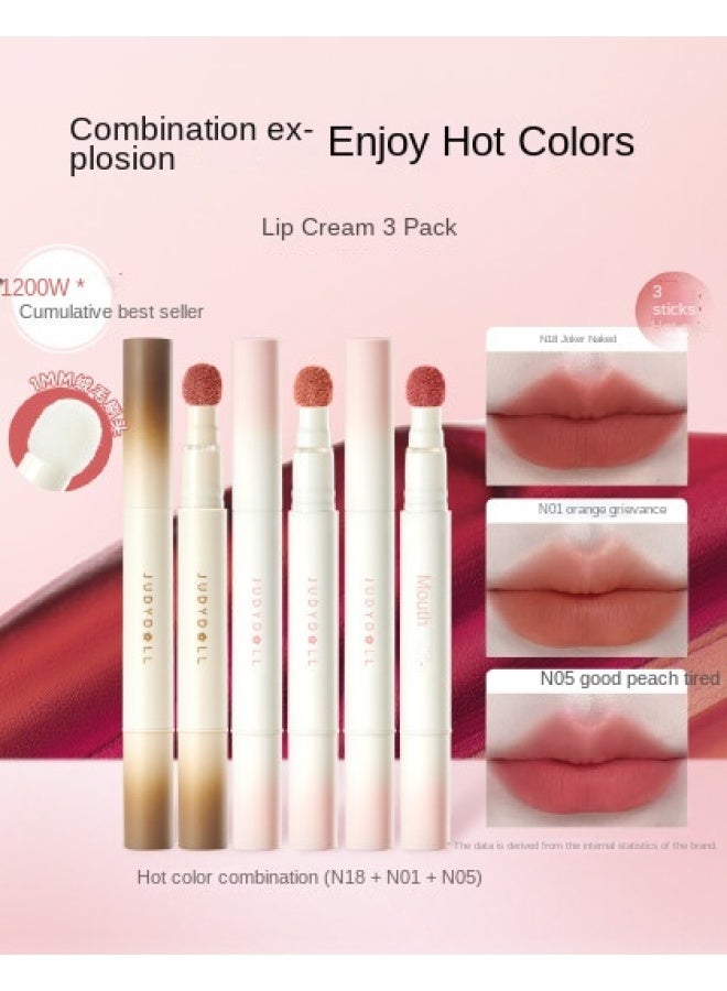 3-piece Velvet Lip Cream Set - Matte, Long-lasting, Smudge-proof, Hydrating, Waterproof, Non-transfer, Brightening - Image 1