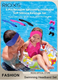 RIOXS 6 Pcs Reusable Swimming Headband Soft Silicone Earplugs Set for Kids Adults Including Waterproof Noise Reduction Earplugs and Swim Headbands  - Image 1