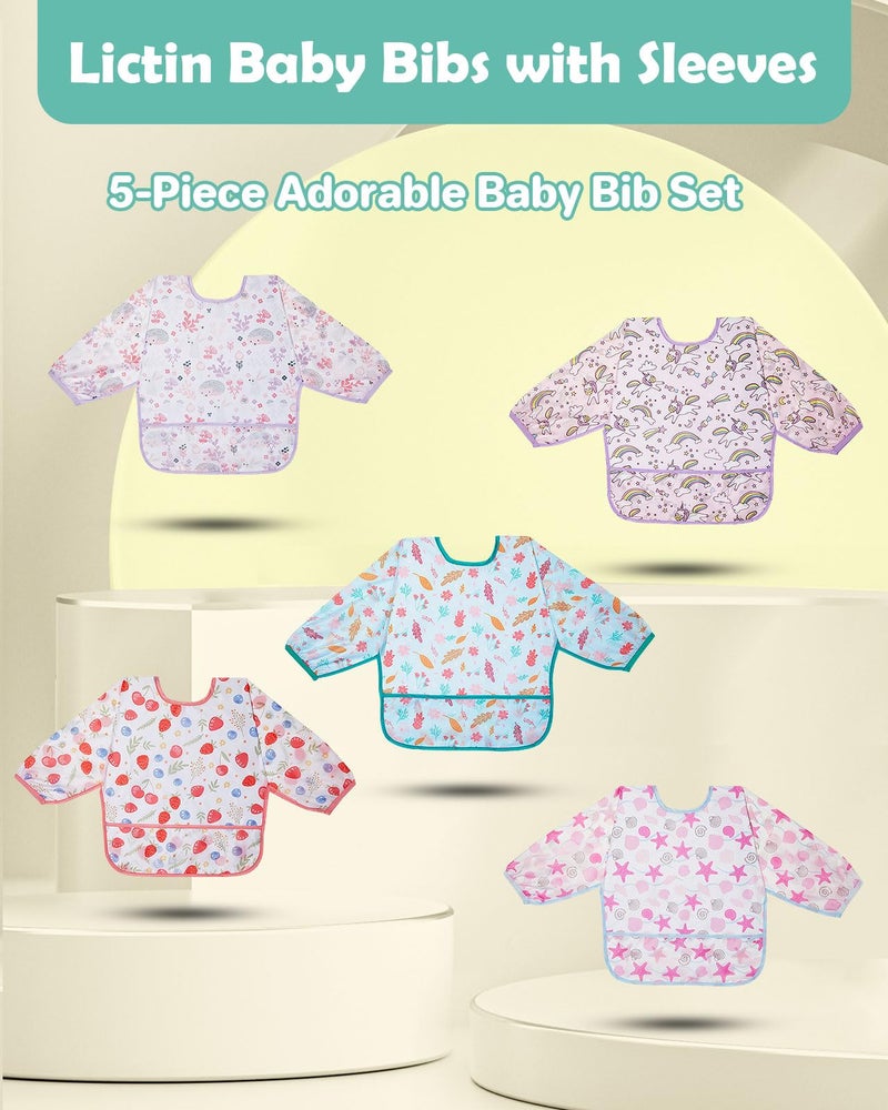 Lictin Baby Bibs for Boys Girls - Long Sleeve Bib, Waterproof Toddler Bibs, 0-24 Months Neutral Baby Smock for Eating (PINK) - Image 2