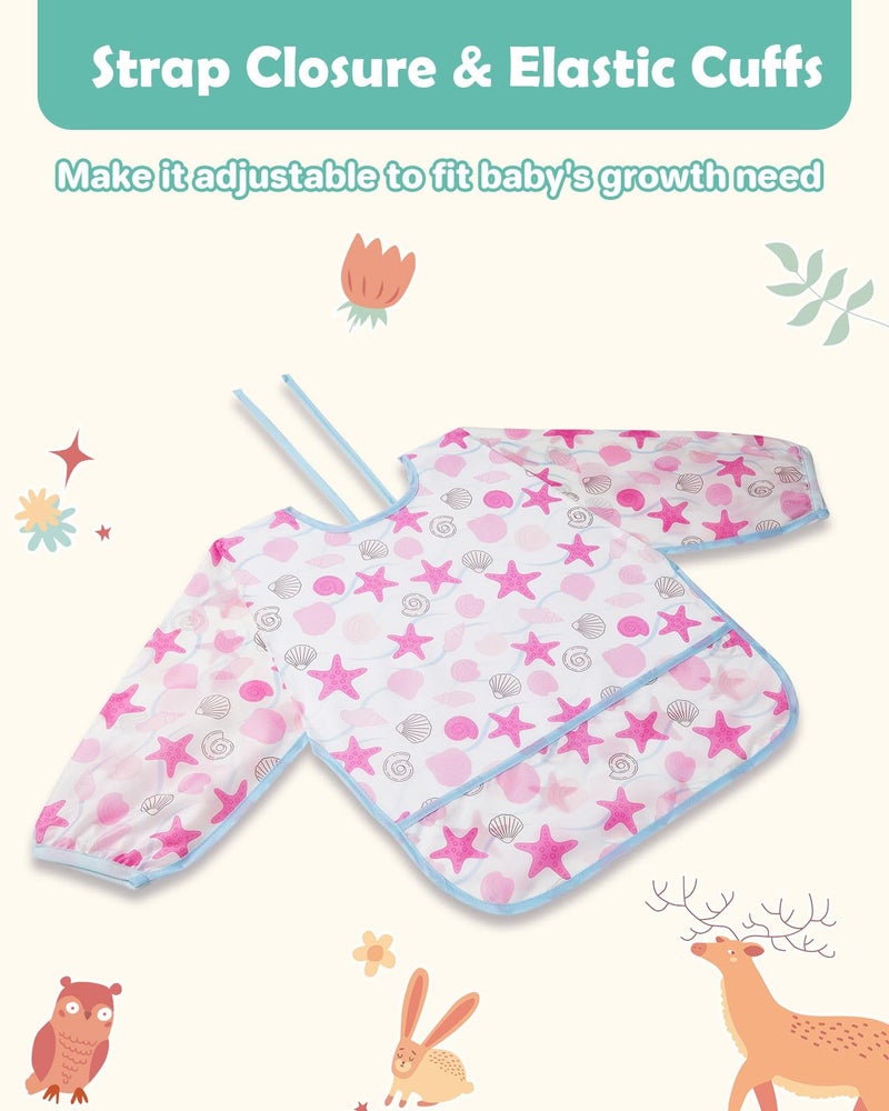 Lictin Baby Bibs for Boys Girls - Long Sleeve Bib, Waterproof Toddler Bibs, 0-24 Months Neutral Baby Smock for Eating (PINK) - Image 4