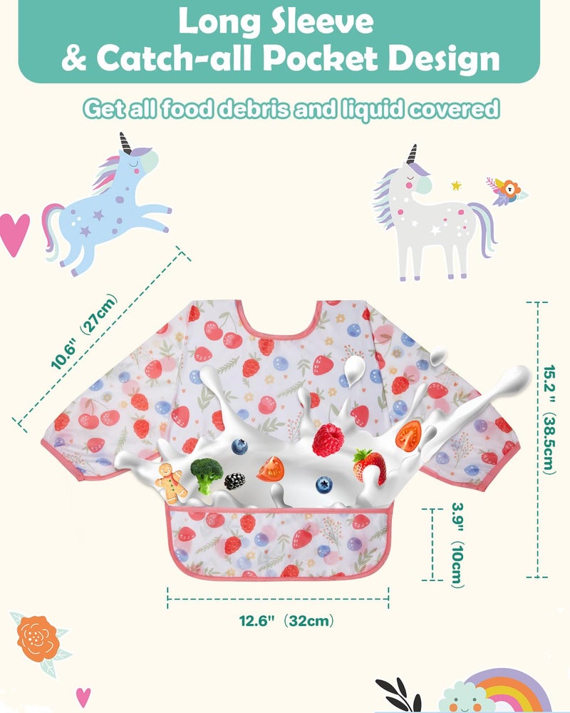 Lictin Baby Bibs for Boys Girls - Long Sleeve Bib, Waterproof Toddler Bibs, 0-24 Months Neutral Baby Smock for Eating (PINK) - Image 5