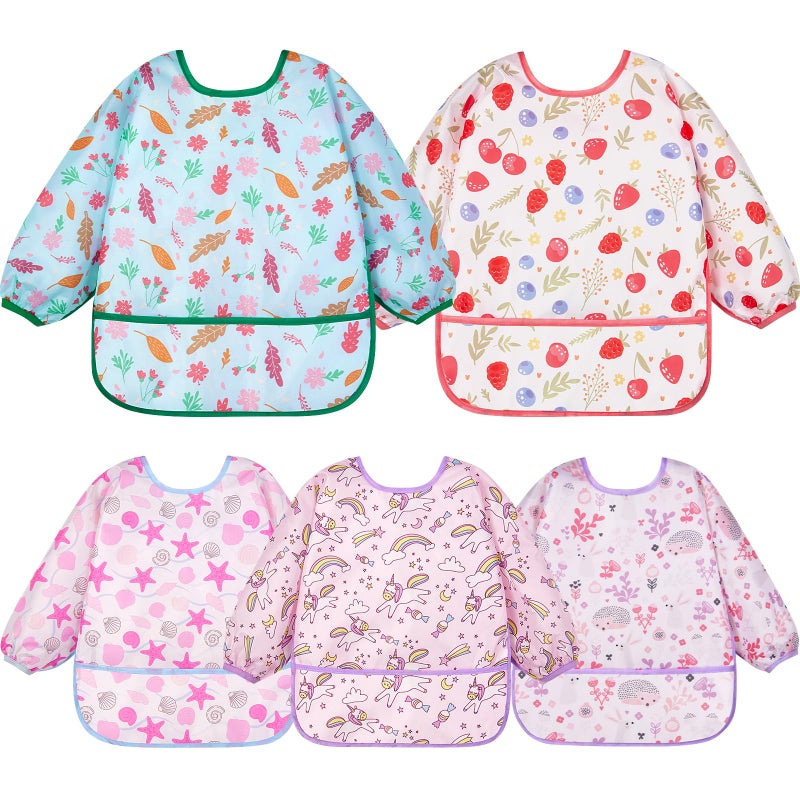 Lictin Baby Bibs for Boys Girls - Long Sleeve Bib, Waterproof Toddler Bibs, 0-24 Months Neutral Baby Smock for Eating (PINK) - Image 1