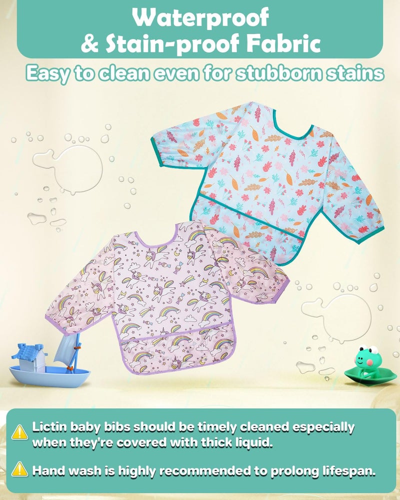 Lictin Baby Bibs for Boys Girls - Long Sleeve Bib, Waterproof Toddler Bibs, 0-24 Months Neutral Baby Smock for Eating (PINK) - Image 3