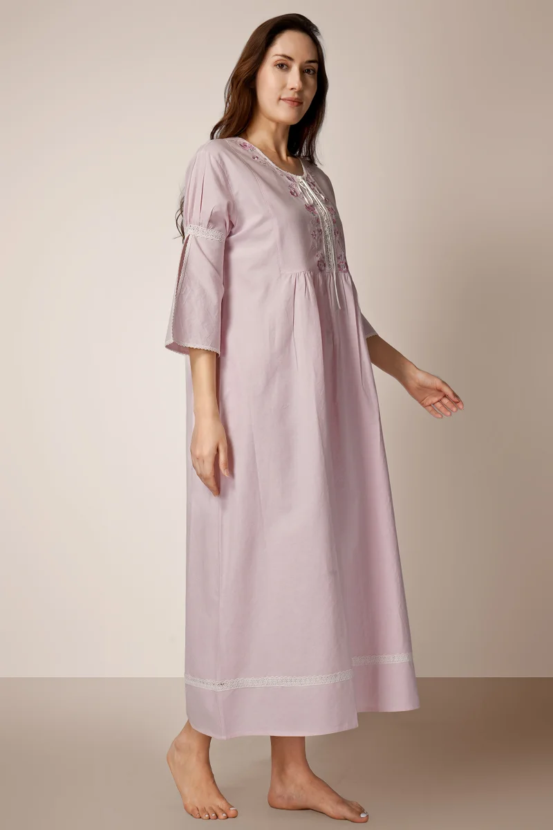 After Dark Josephin, Oxford Chambray Nightdress with Embroidery
