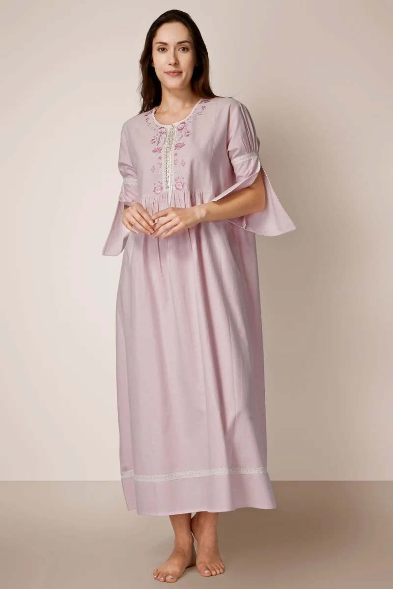 After Dark Josephin, Oxford Chambray Nightdress with Embroidery