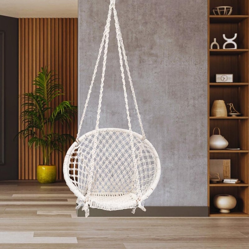 Patiofy Cotton Swing for Adults & Kids/Swing for Adults for Home, for Living Room, Balcony, and Outdoor/Capacity Upto 120 Kgs/Includes Free Hanging Accessories/Handmade Jhoola (Off White) - Image 5