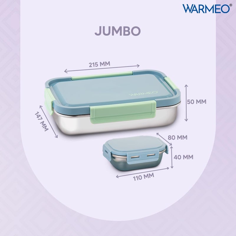 WARMEO صندوق غداء محكم الإغلاق من الفولاذ المقاوم للصدأ، خفيف الوزن، سهل التنظيف، مثالي للمكتب، المدرسة، النزهات والسفر، مجموعة من 2 (1000 مل + 150 مل) أزرق ونعناعي - Image 4