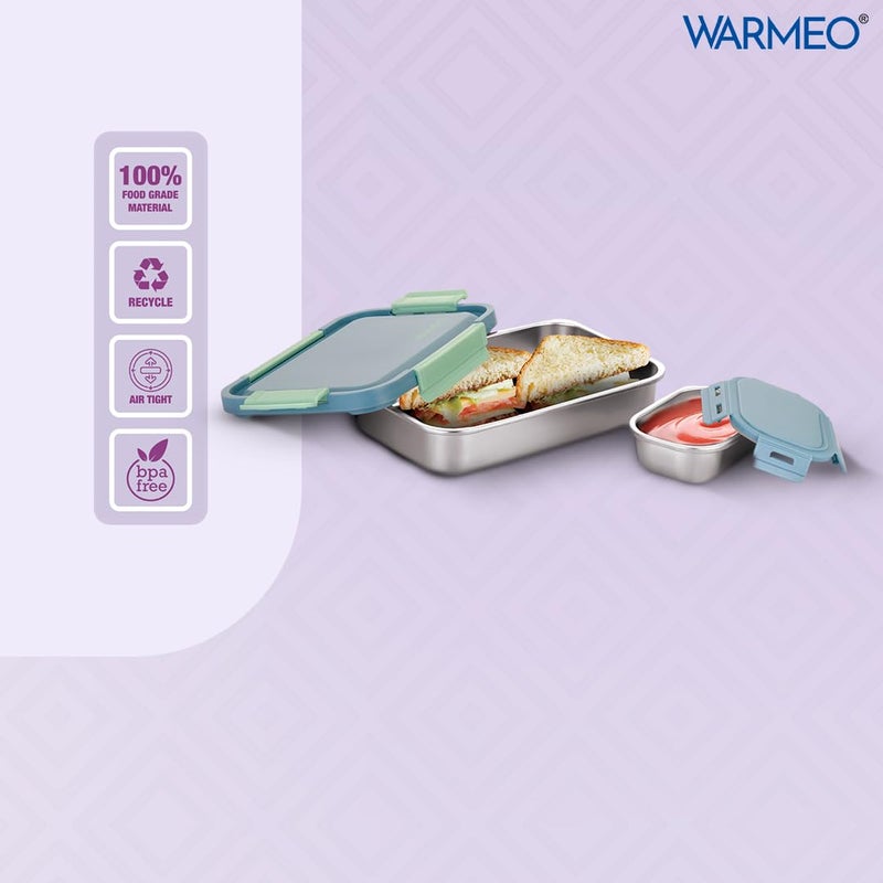 WARMEO صندوق غداء محكم الإغلاق من الفولاذ المقاوم للصدأ، خفيف الوزن، سهل التنظيف، مثالي للمكتب، المدرسة، النزهات والسفر، مجموعة من 2 (1000 مل + 150 مل) أزرق ونعناعي - Image 3