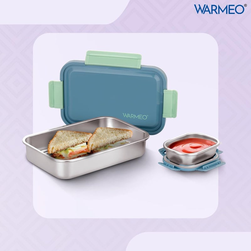 WARMEO صندوق غداء محكم الإغلاق من الفولاذ المقاوم للصدأ، خفيف الوزن، سهل التنظيف، مثالي للمكتب، المدرسة، النزهات والسفر، مجموعة من 2 (1000 مل + 150 مل) أزرق ونعناعي - Image 2