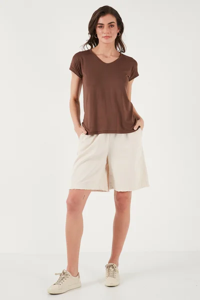 ليلا Cotton Standard Fit Regular Waist Tied Pocket Shorts Women's Shorts 668YP5326