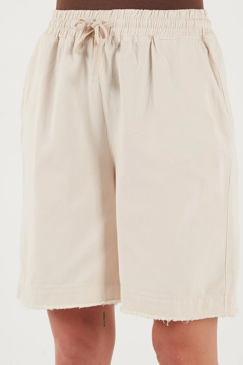 ليلا Cotton Standard Fit Regular Waist Tied Pocket Shorts Women's Shorts 668YP5326