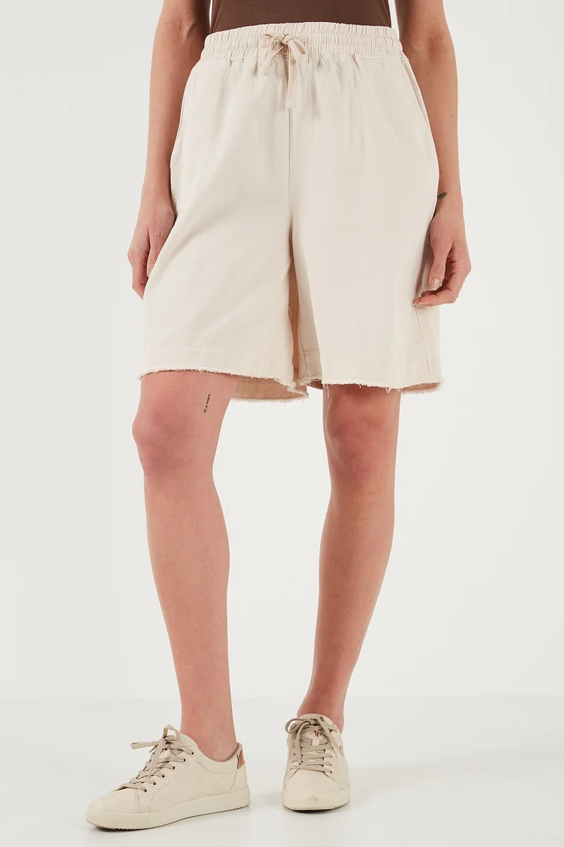 ليلا Cotton Standard Fit Regular Waist Tied Pocket Shorts Women's Shorts 668YP5326