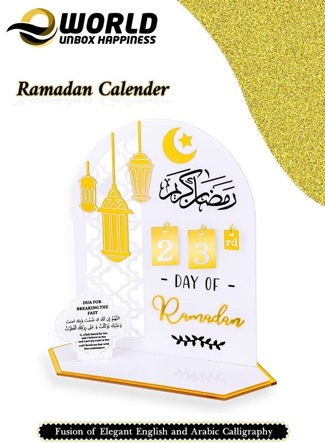 Eworld Ramadan Wooden Advent Calendar, Elegant Countdown Decoration with Acrylic Craft Ornaments for Home, Eid Celebrations, and Kids' Gifts, Featuring a 30-Day Countdown - Image 1