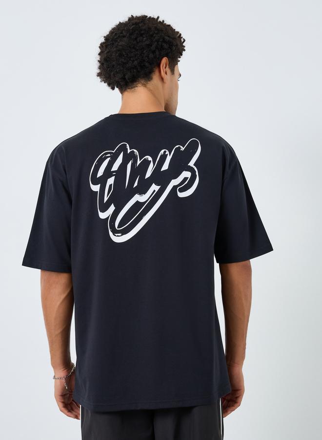 Styli Men Black Graphic Print Oversized T-Shirt - Image 4