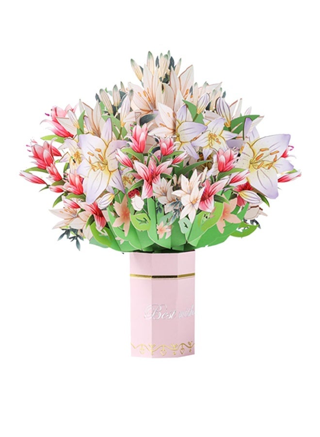Generic Pop Up Flower Cards, Mothers Day Cards for Mom, Forever Flower Bouquet 3D Paper Cards Pop Up with Note Card and Envelope, Gifts for Women, for Birthday Gifts, Thank You Cards, Graduation Cards - Lily  - Image 1