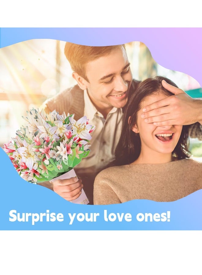 Generic Pop Up Flower Cards, Mothers Day Cards for Mom, Forever Flower Bouquet 3D Paper Cards Pop Up with Note Card and Envelope, Gifts for Women, for Birthday Gifts, Thank You Cards, Graduation Cards - Lily  - Image 2