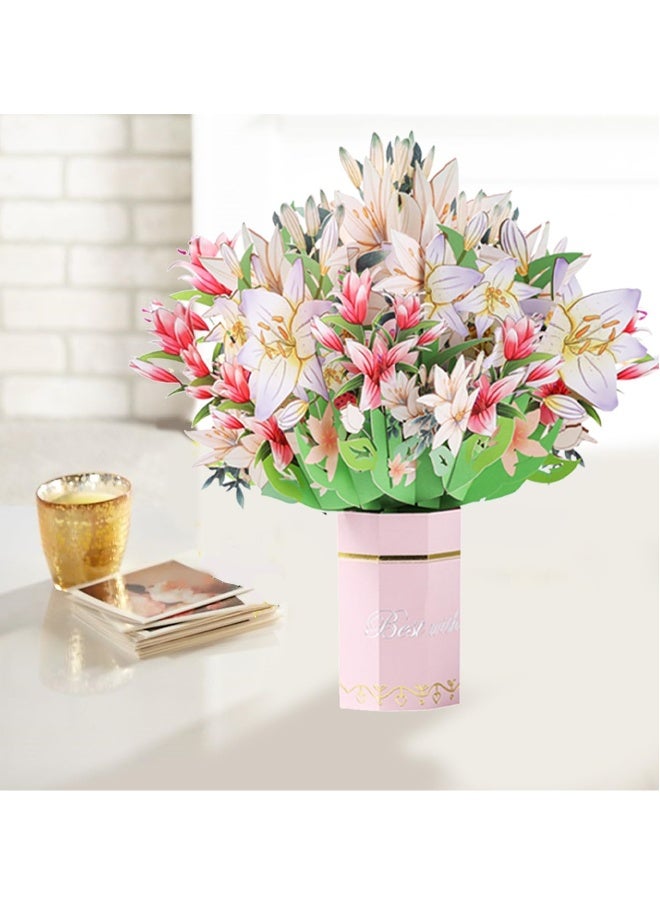 Generic Pop Up Flower Cards, Mothers Day Cards for Mom, Forever Flower Bouquet 3D Paper Cards Pop Up with Note Card and Envelope, Gifts for Women, for Birthday Gifts, Thank You Cards, Graduation Cards - Lily  - Image 4